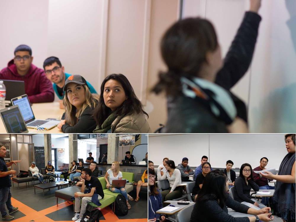 collage of faculty teaching classes on campus