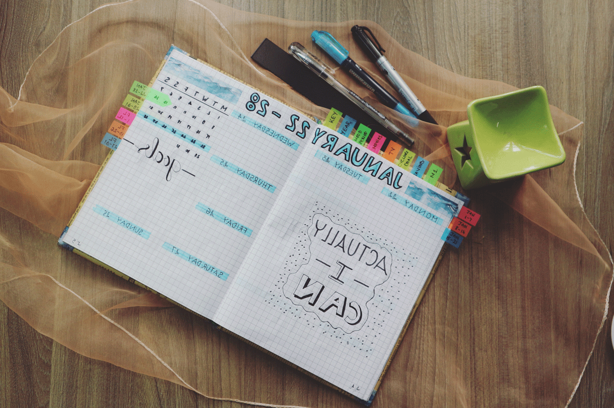 Weekly handwritten calendar with text, "Actually I can."