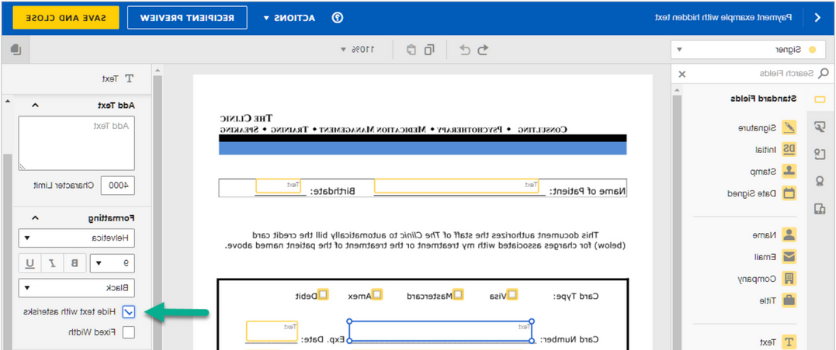 Screenshot of hidden fields in DocuSign.