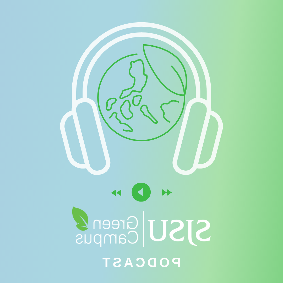 菠菜网lol正规平台 Green Campus Podcast Logo with a Headset around the Earth.